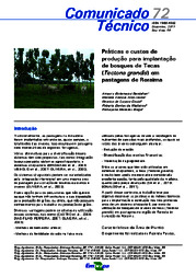Thumbnail de Práticas e custos de produção para implantação de bosques de Tecas (Tectona grandis) em pastagens de Roraima.