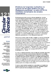 Thumbnail de Eficiência de fungicidas multissítios no controle da ferrugem-asiática da soja, Phakopsora pachyrhizi , na safra 2015/16: resultados sumarizados dos ensaios cooperativos.