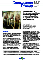 Thumbnail de Avaliação do teor de cloretos e da condutividade elétrica no leite de cabra como métodos auxiliares de diagnóstico na mastite subclínica caprina.