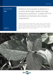 Thumbnail de Eficiência de fungicidas multissítios no controle da ferrugem-asiática da soja, Phakopsora pachyrhizi, na safra 2017/18: resultados sumarizados dos ensaios cooperativos.