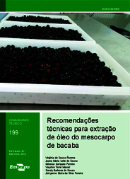 Thumbnail de Recomendações técnicas para extração de óleo do mesocarpo de bacaba.