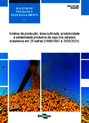 Thumbnail de Análise da produção, área cultivada, produtividade e estabilidade produtiva da soja nos estados brasileiros em 25 safras (1996/1997 a 2020/2021).
