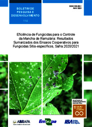Thumbnail de Eficiência de fungicidas para o controle da mancha de ramulária: resultados sumarizados dos ensaios cooperativos para fungicidas sítio-específicos, safra 2020/2021.