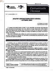 Thumbnail de Boletim agrometeorológico mensal - outubro 2000.