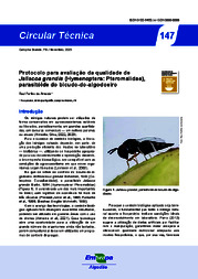 Thumbnail de Protocolo para avaliação da qualidade de Jaliscoa grandis (Hymenoptera: Pteromalidae), parasitóide do bicudo-do-algodoeiro.