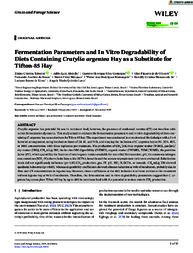 Thumbnail de Fermentation parameters and in vitro degradability of diets containing Cratylia argentea hay as a substitute for Tifton-85 hay.