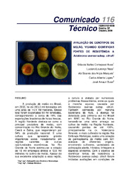 Thumbnail de Avaliação de genótipos de melão, visando identificar fontes de resistência a Acidovorax avenae subsp. citrulli.