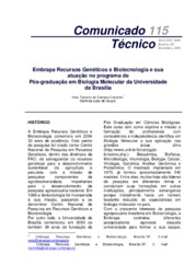 Thumbnail de Embrapa Recursos Genéticos e Biotecnologia e sua atuação no programa de pó-graduação em Biologia Molecular da Universidade de Brasília.