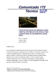 Thumbnail de Vírus detectados em germoplasma vegetal introduzido no Brasil pelo laboratório de quarentena (2004-2007).