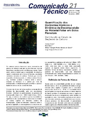 Thumbnail de Quantificação dos horizontes húmicos e dinâmica da decomposição de material foliar em solos florestais.