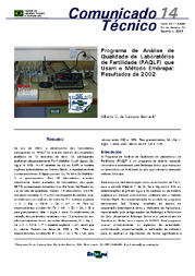 Thumbnail de Programa de Análise de Qualidade de Laboratórios de Fertilidade (PAQLF) que usam o método Embrapa: resultados de 2002.