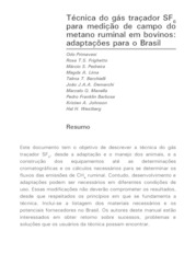 Thumbnail de Técnica do gás traçador SF6 para medição de campo do metano ruminal em bovinos: adaptações para o Brasil.