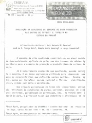 Thumbnail de Avaliação da qualidade de semente de soja produzida nas safras de 1976/77 e 1978/79 no Estado do Paraná.