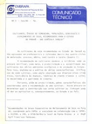 Thumbnail de Cultivares, épocas de semeadura, populações, densidades e espaçamentos de soja, recomendados para o Estado do Paraná - ano agrícola 1980/81.