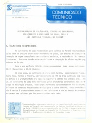 Thumbnail de Recomendação de cultivares, épocas de semeadura, espaçamento e densidade da soja, para o ano agrícola 1985/86, no Paraná.