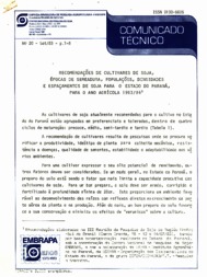 Thumbnail de Recomendações de cultivares de soja, épocas de semeadura, populações, densidades e espaçamentos de soja para o Estado do Paraná, para o ano agrícola 1983/84.
