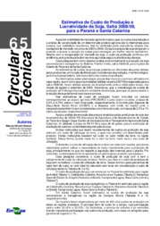 Thumbnail de Estimativa de custo de produção e lucratividade da soja, safra 2008/09, para o Paraná e Santa Catarina.