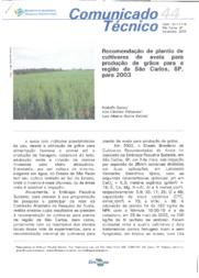 Thumbnail de Recomendação de plantio de cultivares de aveia para produção de grãos para a região de São Carlos, SP, para 2003.