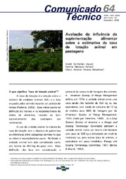 Thumbnail de Avaliação da influência da suplementação alimentar sobre a estimativa da taxa de lotação animal em pastagens.