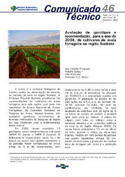 Thumbnail de Avaliação de genótipos e recomendação para o ano de 2004 de cultivares de aveia forrageira na Região Sudeste .