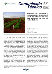 Thumbnail de Avaliação de genótipos e recomendação para o ano de 2004, de cultivares de aveia para cobertura de solo, na região Sudeste.