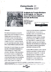 Thumbnail de Avaliação da fixação biológica de nitrogênio na soja em áreas de primeiro cultivo no cerrado de Roraima.