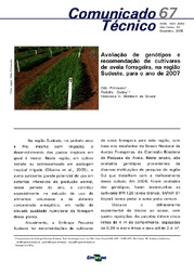 Thumbnail de Avaliação de genótipos e recomendação de cultivares de aveia forrageira, na região Sudeste, para o ano de 2007.