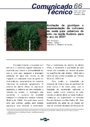 Thumbnail de Avaliação de genótipos e recomendação de cultivares de aveia para cobertura de solo, na região Sudeste, para o ano de 2007.