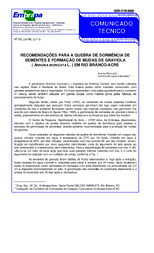 Thumbnail de Recomendações para a quebra de dormência de sementes e formação de mudas de graviola (Annona muricata L.) em Rio Branco - Acre.