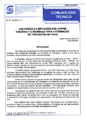 Thumbnail de Vantagens e limitações dos capins Tanzânia-1 e Mombaça para a formação de pastagens no Acre.