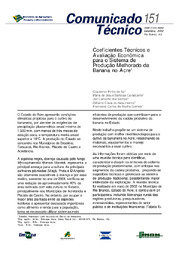 Thumbnail de Coeficientes técnicos e avaliação econômica para o sistema de produção melhorado da banana no Acre.
