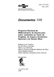 Thumbnail de Programa Nacional de Melhoramento do Guzerá para Leite: resultados do Teste de Progênie, do Arquivo Zootécnico Nacional e do Núcleo Moet.