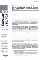 Thumbnail de Procedimentos para coleta e envio de amostras de leite para determinação da composição e das contagens de células somáticas e de bactérias.