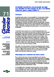 Thumbnail de Avaliação econômica da produção de soja nos estados do Rio Grande do Sul e de Santa Catarina, para a safra 2009/10.