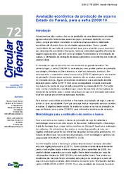 Thumbnail de Avaliação econômica da produção de soja no Estado do Paraná, para a safra 2009/10.