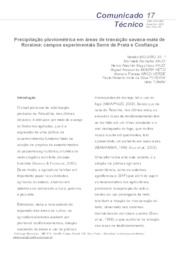 Thumbnail de Precipitação pluviométrica em áreas de transição savana-mata de Roraima: campos experimentais Serra da Prata e Confiança.