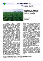 Thumbnail de Estimativa de custo de produção de soja, safra 2002, em Roraima.
