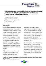 Thumbnail de Desenvolvimento inicial de plantas de Acacia mangium em resposta à aplicação de calcário no solo em condições de ambiente protegido.