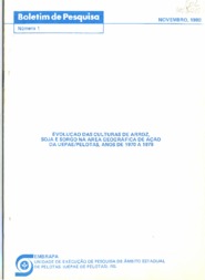 Thumbnail de Evolução das culturas de arroz, soja e sorgo na área geográfica de ação da UEPAE/Pelotas, anos de 1970 a 1978.