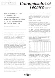 Thumbnail de Indicadores sociais, econômicos e tecnológicos da agropecuária da zona sul e do estado do Rio Grande do Sul.