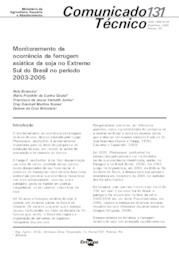 Thumbnail de Monitoramento da ocorrência da ferrugem asiática da soja no extremo Sul do Brasil no período 2003-2005.