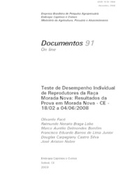 Thumbnail de Teste de desempenho individual de reprodutores da raça Morada Nova: resultados da prova em Morada Nova, CE; 18/02 a 04/06/2008.