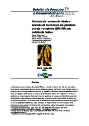 Thumbnail de Atividade da redutase do nitrato e acúmulo de prolina livre em genótipos de soja transgênica (BRS-RR) sob deficiência hídrica.