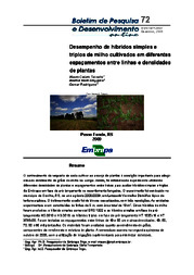 Thumbnail de Desempenho de híbridos simples e triplos de milho cultivados em diferentes espaçamentos entre linhas e densidades de plantas.
