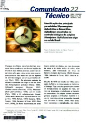 Thumbnail de Identificação dos principais parasitóides (Hymenoptera: Aphelinidae e Braconidae, Aphidiinae) envolvidos no controle biológico de pulgões (Hemiptera: Aphididae) em trigo no sul do Brasil.