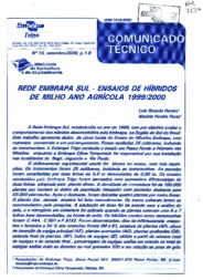 Thumbnail de Rede Embrapa Sul - ensaios de híbridos de milho ano agrícola 1999/2000.