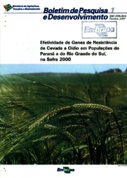 Thumbnail de Efetividade de genes de resistência de cevada a oídio em populações do Paraná e do Rio Grande do Sul, na safra 2000.