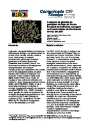 Thumbnail de Avaliação de giberela em genótipos de trigo do ensaio estadual de cultivares, na região do planalto médio do Rio Grande do Sul, em 2007.