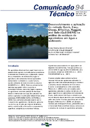 Thumbnail de Desenvolvimento e aplicação do método Quick, Easy, Cheap, Effective, Rugged, and Safe (QuEChERS) na análise de resíduos de agrotóxicos em água e sedimento.