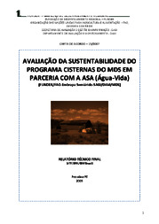 Thumbnail de Avaliação da sustentabilidade do programa cisternas do MDS em parceria com a ASA (Água-Vida): relatório técnico final.